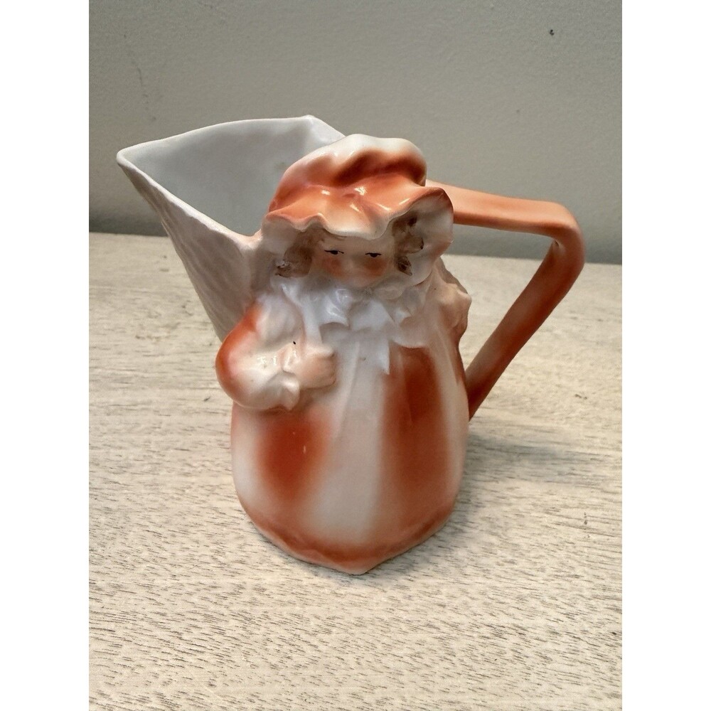 Vintage Figural Girl In Bonnet Ceramic Creamer Pitcher Retro Kitchen Decor